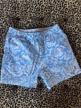 Psycho Bunny Swim Trunks Mens Small Striped Blue White Lined 5" Beach Outdoor